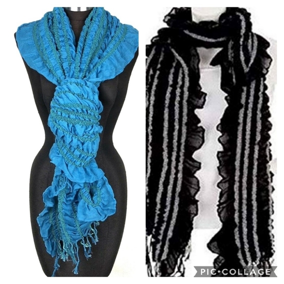 (2) Layers by Lizden Smocked Ruffled Wrap Scarves - Picture 1 of 6